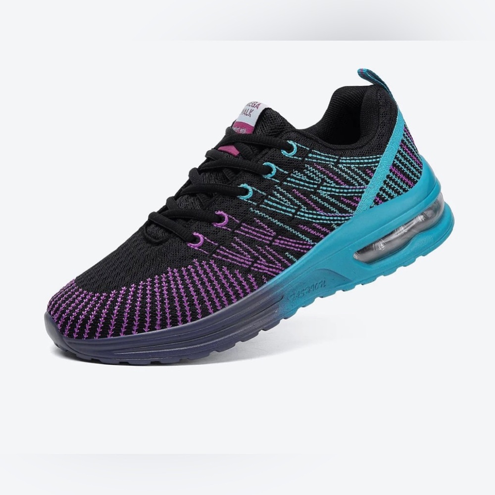 Women's Black Knit Sneakers with Purple & Teal Accents
